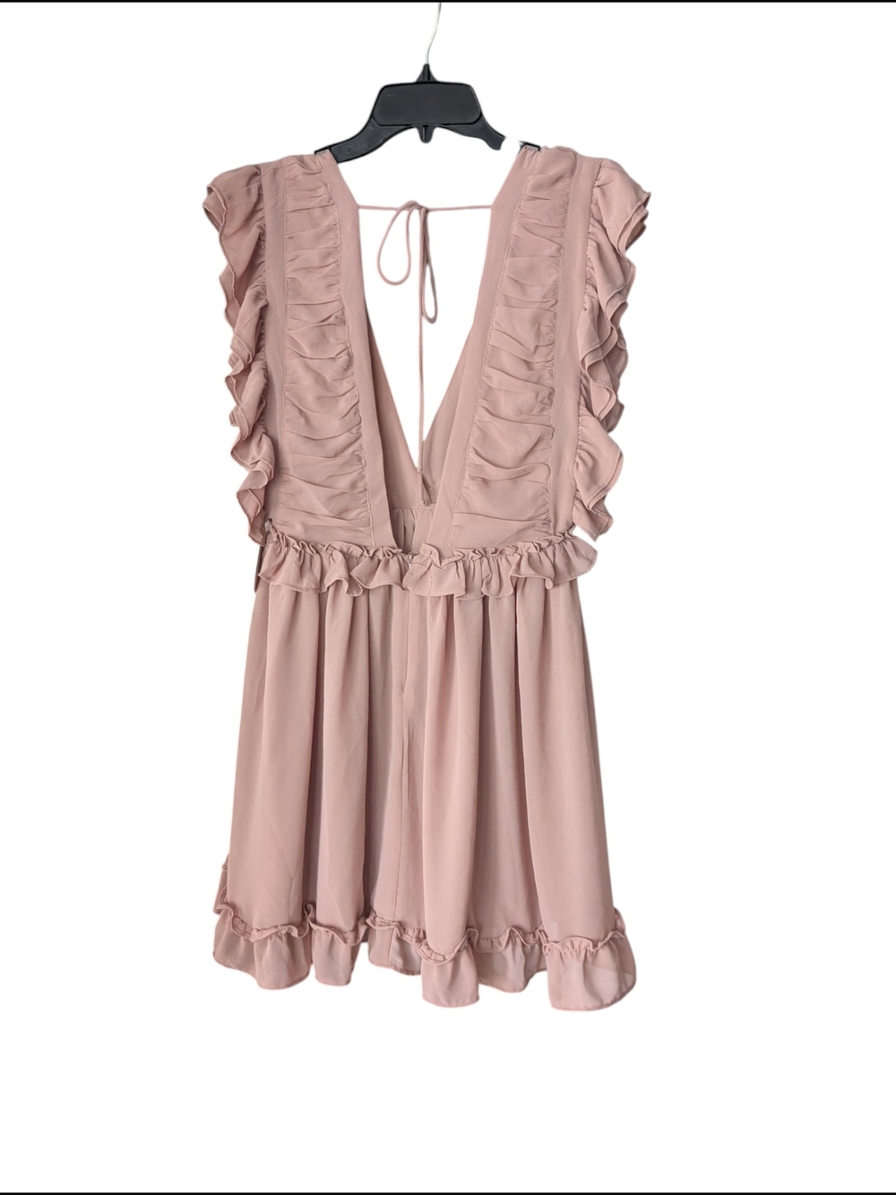 NWT Storia Blush Ruffle Deep V Mini Dress Sz.S
